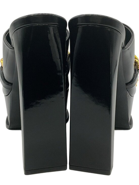Versace Le Medusa Size 40 Black Leather Platform Slide  Versace Black Patent Leather Medusa Chain Platform Mules